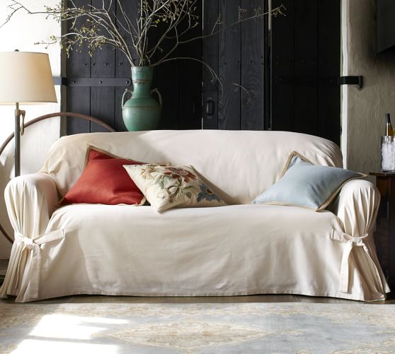 Tie Arm Loose Fit Slipcover Twill Pottery Barn