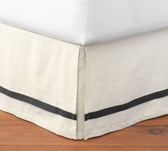 Belgian Flax Linen Contrast Flange Bed Skirt Natural Linen Pottery Barn