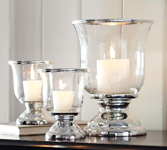 Silver Plated Hurricane Pottery Barn Roll Over Image To Zoom