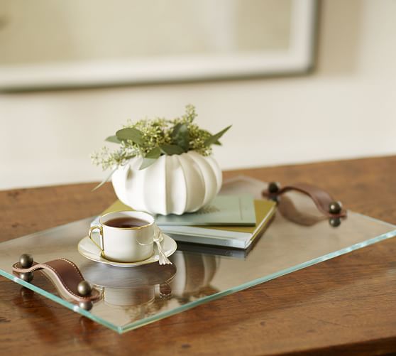 Glass Tray with Leather Handles Pottery Barn