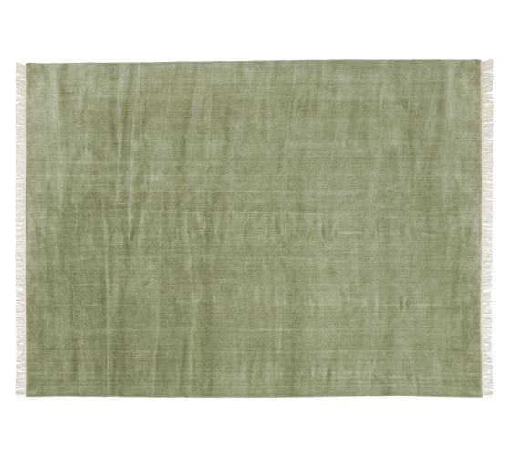 Fringed Hand Loomed Rug Mineral Green Pottery Barn