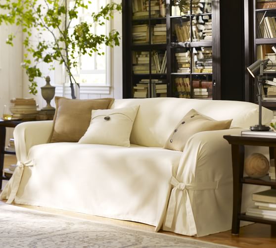 Tie Arm Loose Fit Slipcover Twill Pottery Barn