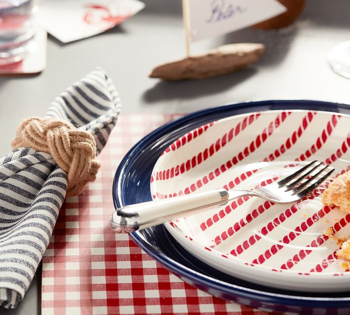 Nautical Rope Icon Melamine Salad Plate. Come be inspired by 4th of July Tablescapes, Patriotic Decor & USA Finds: Happy Birthday, America in case you're in the mood for American flag and red, white, and blue festive finds.