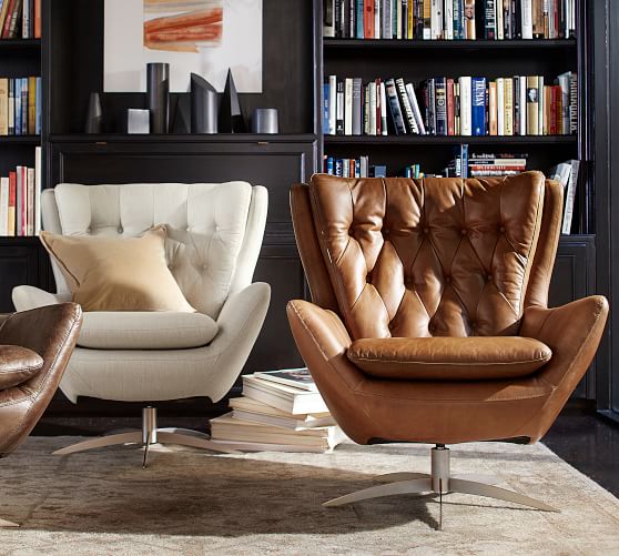 Wells Leather Swivel Armchair Pottery Barn