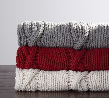 Chunky Cable Handknit Throw | Pottery Barn