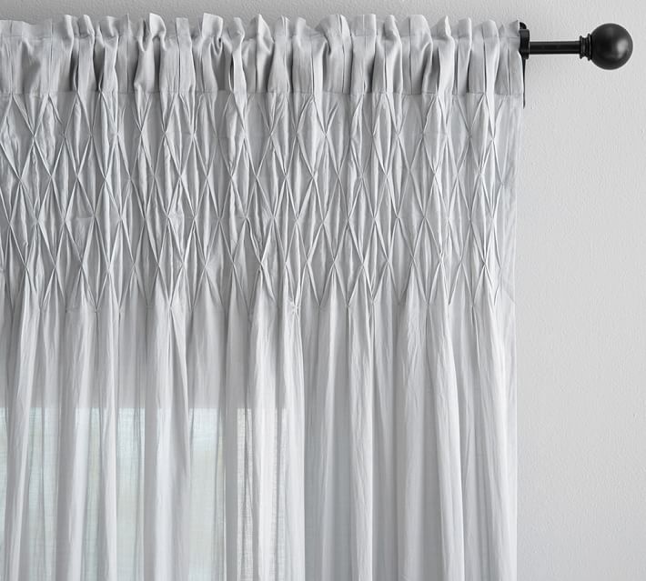 Smocked Sheer Curtain Gray Pottery Barn