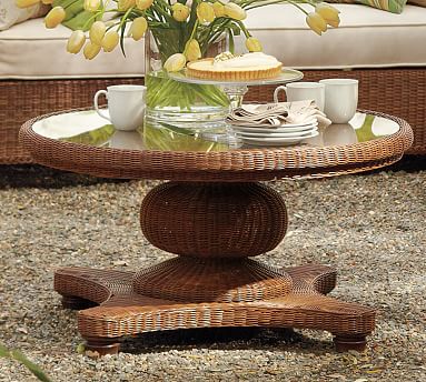 coffee round table wicker pedestal honey palmetto weather tables outdoor