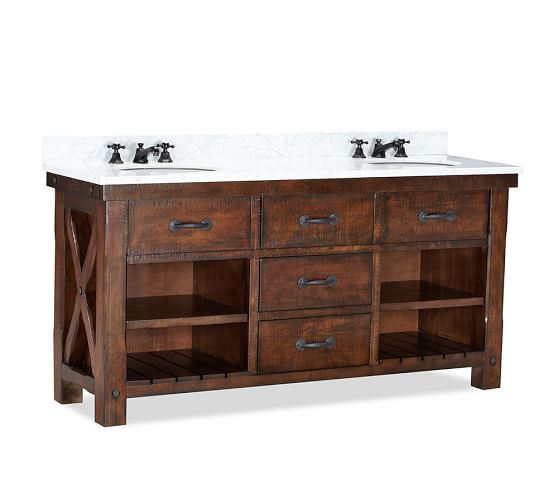 Benchwright Double Sink Vanity Rustic Mahogany Finish Pottery Barn