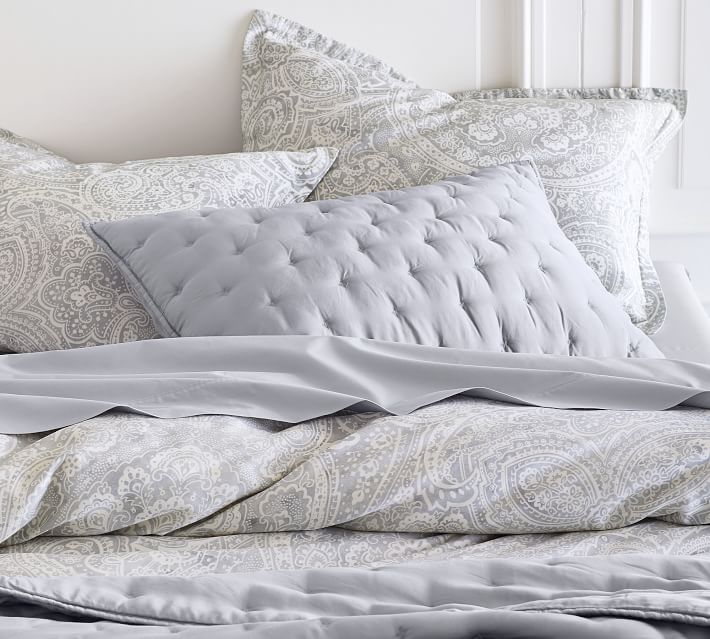 Gray Vanessa Printed Tencel Patterned Duvet Cover Sham Pottery Barn
