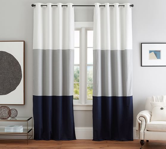 Color Block Curtain With Polished Nickel Grommet Set Of 2