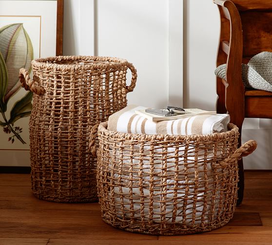Open Weave Tall Storage Basket Pottery Barn