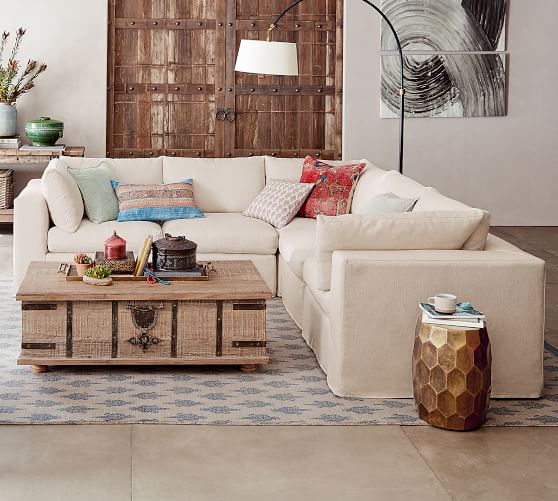 Pb Air Square Arm Slipcovered 5 Piece L Shaped Corner Sectional