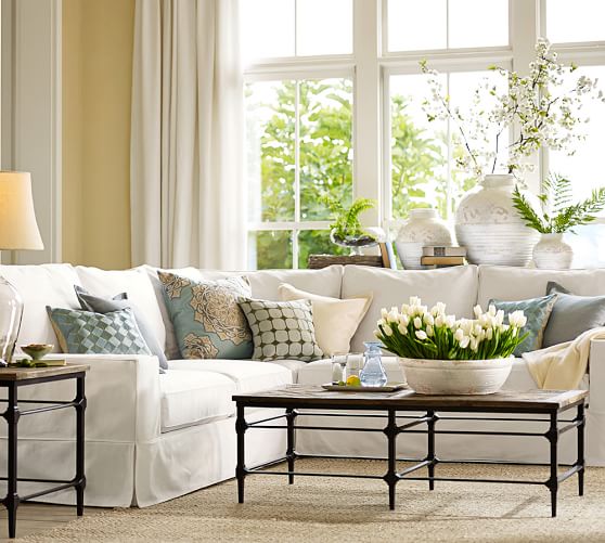 Pb Comfort Square Arm Slipcovered 3 Piece L Shaped Sectional With Corner