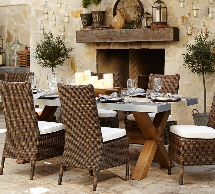 Abbott Zinc Top Rectangular Dining Table Brown Pottery Barn