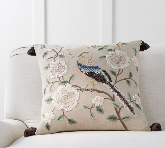 Judith Embroidered Bird Decorative Pillow Cover Pottery Barn