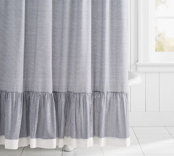 Mini Stripe Ruffled Shower Curtain Pottery Barn
