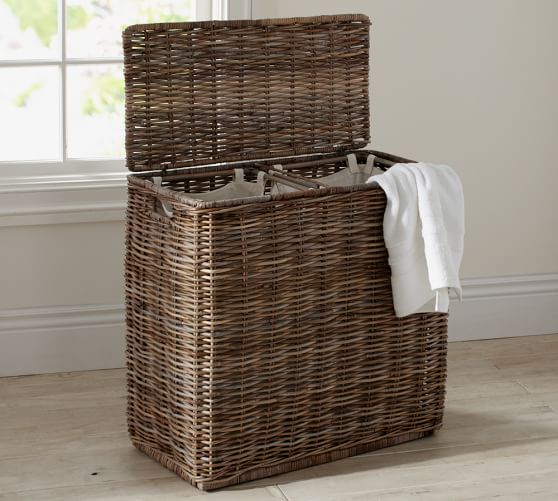 Brown Perry Divided Laundry Hamper & Liner Pottery Barn