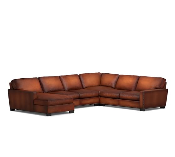 Turner Square Arm Leather 4-Piece Chaise Sectional With ...