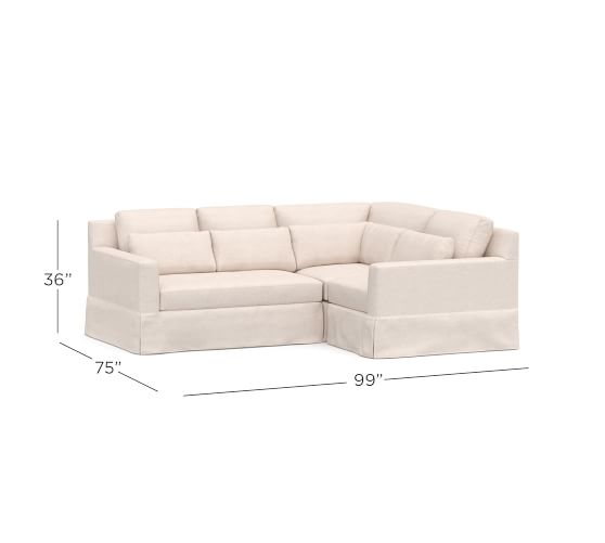 York Square Arm Deep Seat Slipcovered 3 Piece Sectional with Corner