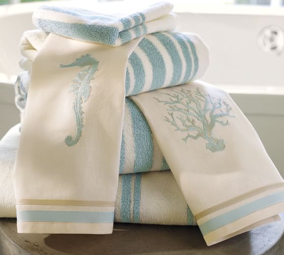 Seaside Embroidered Guest Towels, Set of 2 Pottery Barn