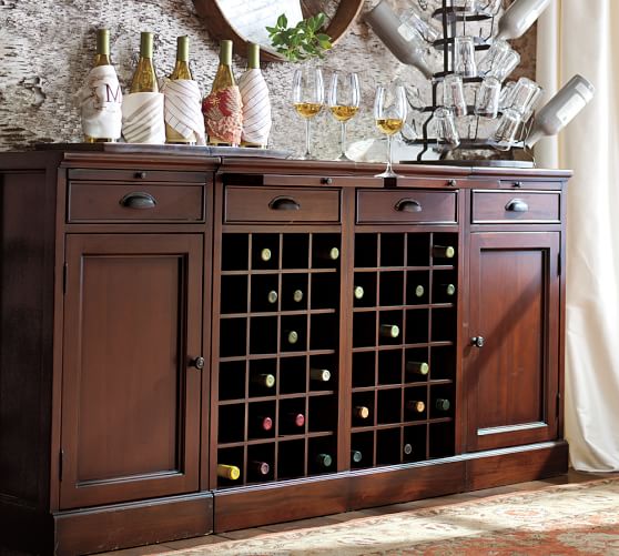 Modular Bar Extra Wide Buffet 2 Wine Grid Bases 2 Glass Door