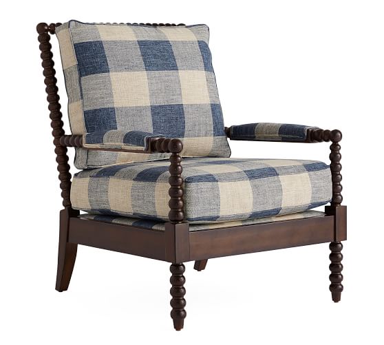 Loralie Upholstered Spindle Armchair Vintage Grainsack Buffalo Blue