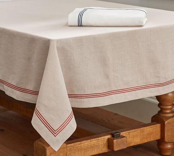 Embroidered Stripe Tablecloth Pottery Barn