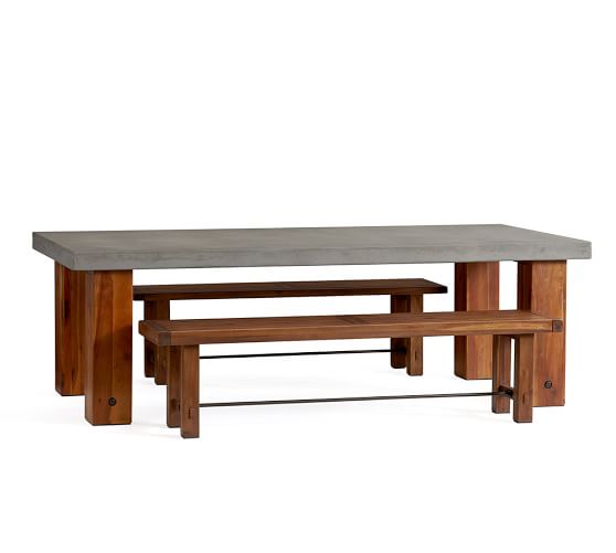 Abbott Chunky Leg Dining Table Brown Bench Set Pottery Barn