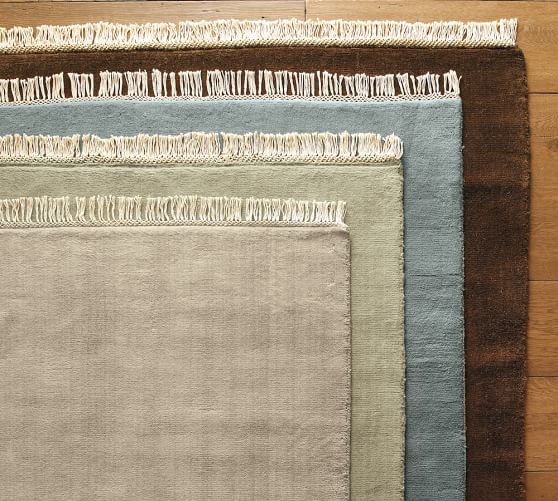 Fringed Hand Loomed Rug Mineral Green Pottery Barn