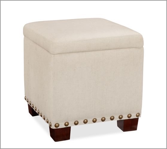 Raleigh Upholstered Storage Cube with Nailhead Pottery Barn