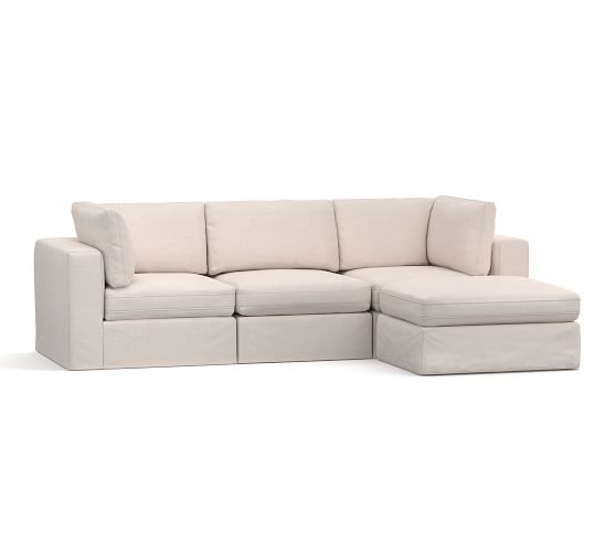 Pb Air Square Arm Slipcovered 4 Piece Sofa With Chaise Sectional