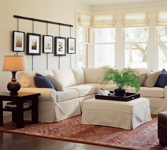 Pb Basic Left Return Sofa Slipcover Performance Tweed Ecru
