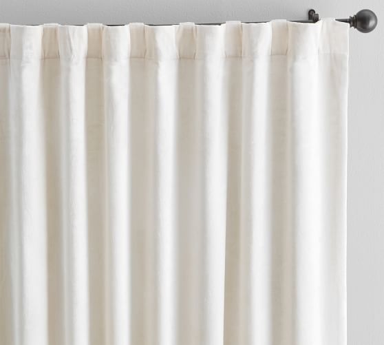 Shiny Velvet Curtain Ivory Pottery Barn