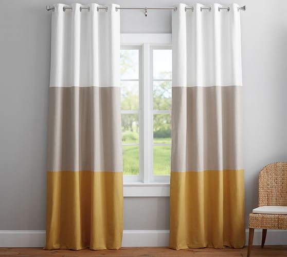Color Block Curtain With Polished Nickel Grommet Set Of 2