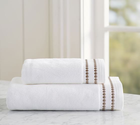 Pearl Embroidered Organic Hand Towel Simply Taupe Pottery Barn