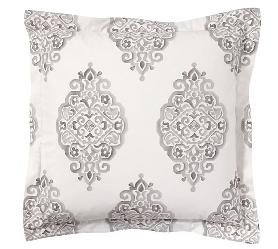 Gray Asher Medallion Organic Percale Patterned Duvet Cover Sham