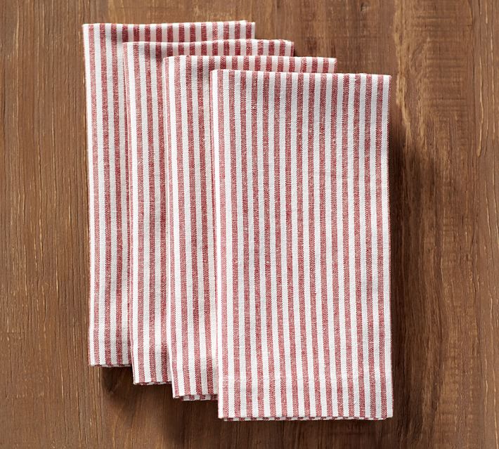 Wheaton Stripe Napkin, Set of 4 - Red - come over to my blog for lovely rustic metal decorating resources and Ideas for unfussy farmhouse style and tablescapes. In Case You Love Patriotic and casual Decor! 