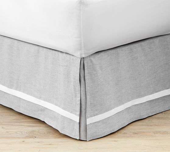 Belgian Flax Linen Contrast Flange Bed Skirt King Smoke