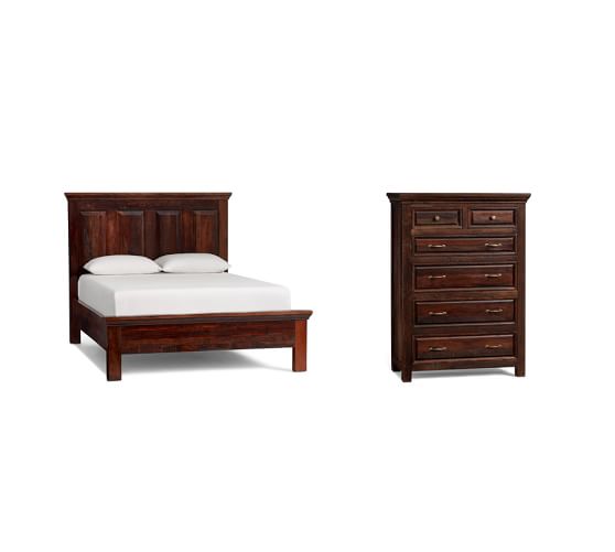 Bowry Reclaimed Wood Bed Tall Dresser Set Cal King Rustic