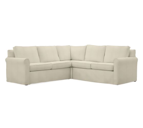 Cameron Roll Arm Slipcovered 3 Piece L Shaped Corner Sectional