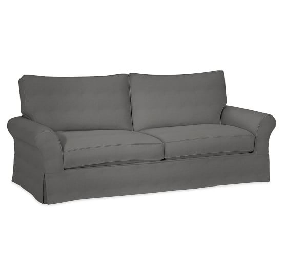 Pb Comfort Roll Arm Slipcovered Grand Sofa 90 Box Edge Memory Foam Cushions Basketweave Slub Charcoal