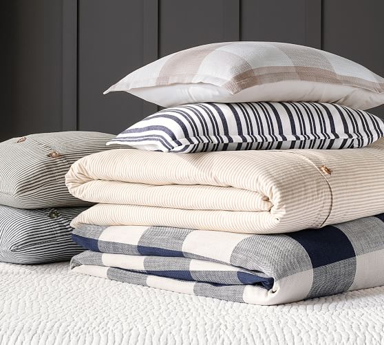 Gray Wheaton Stripe Cotton Patterned Duvet Cover & Sham Pottery Barn
