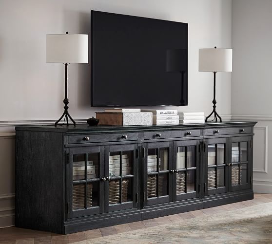 Livingston Large TV Stand With Glass Doors, Gray Wash Pottery Barn