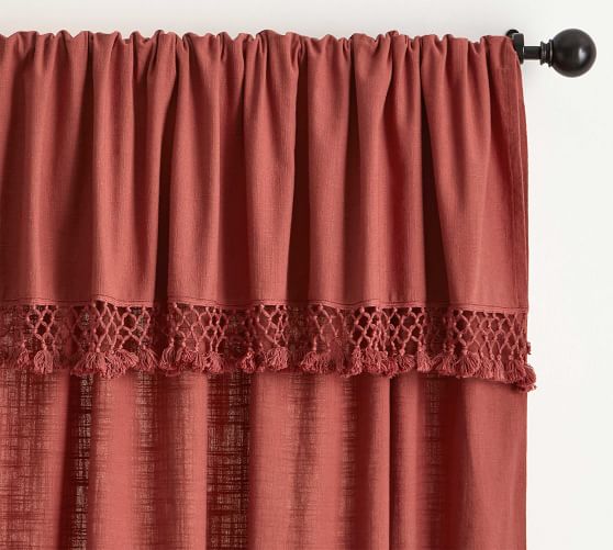 Tassel Trim Textured Curtain Paprika Pottery Barn