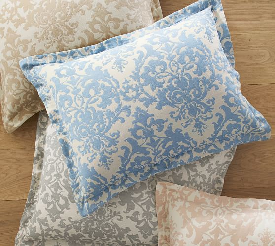 Neutral Jacquard Linen Medallion Patterned Duvet Cover & Sham Pottery