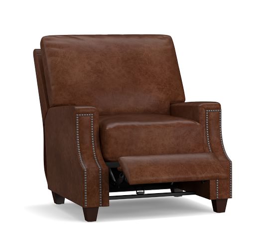 James Square Leather Power Tech Recliner Pottery Barn
