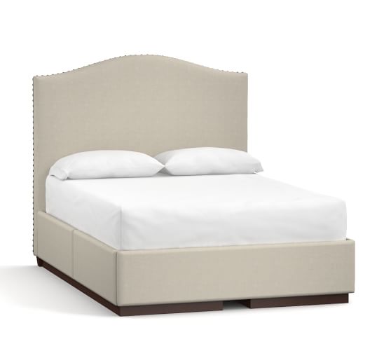 Raleigh Upholstered Tall Curved Headboard Side Storage Bed Pottery Barn