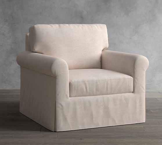 York Roll Arm Slipcovered Swivel Armchair