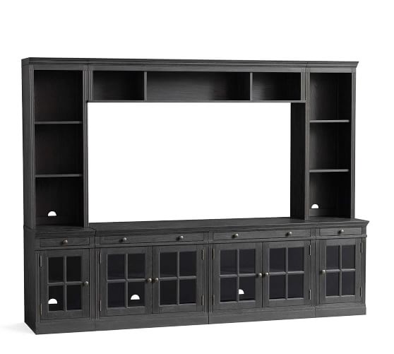 Livingston Medium Entertainment Center with Glass Doors, Gray Wash