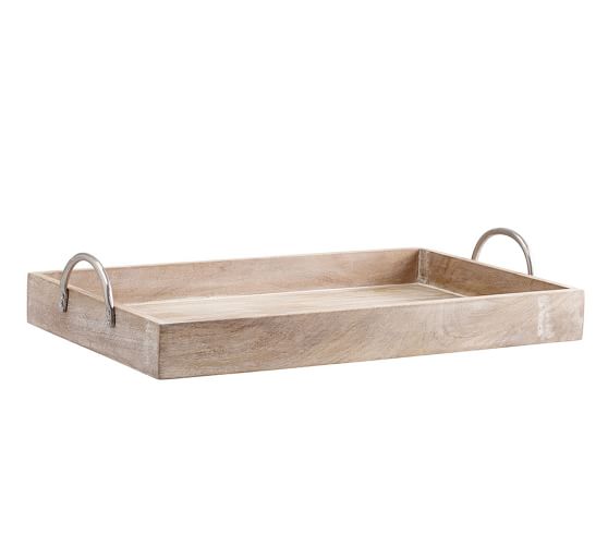 Rectangular White Wash Wood Decorative Tray | Pottery Barn